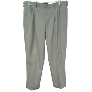Lands End Mens Traditional Fit Cuffed Pants 36 X 29 Khaki Tan 100% Cotton